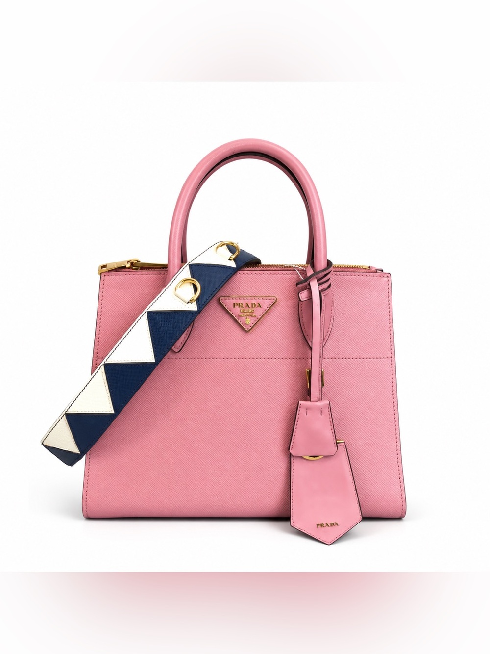 Prada Paradigme Pink Saffiano Shoulder Hand Bag Medium